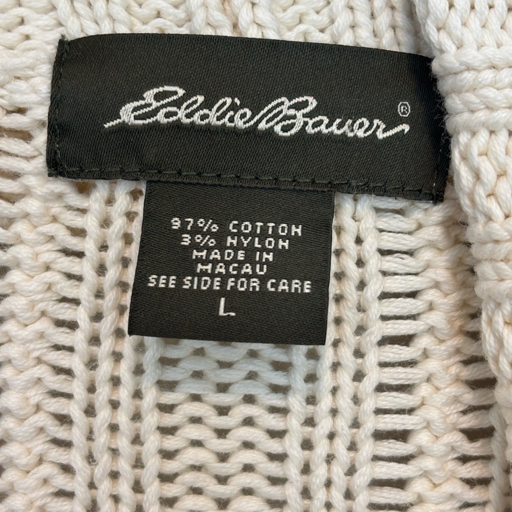 Eddie Bauer Cream Cable Knit Cardigan Large - Picture 4 of 4